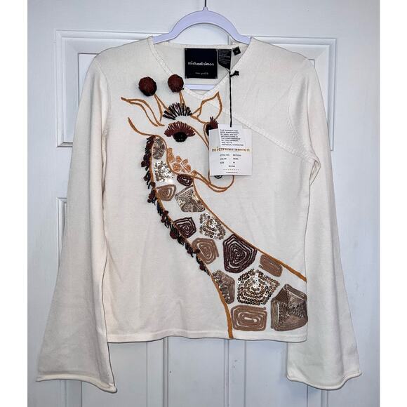 Michael Simon Vintage Giraffe Beaded Spun Silk Blend Sweater - Size Medium -OG - Picture 3 of 11